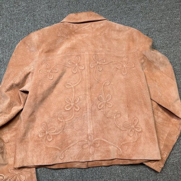 The Territory Ahead Pink Orange Suede Floral Cropped Jacket in Womens Size SP - Picture 8 of 8